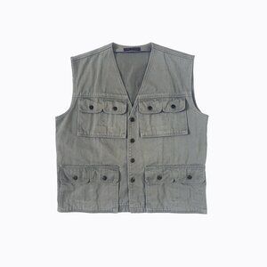 Vintage Chez Florida Mens Cargo Vest Sz L Khaki Utility Multi-Pocket Safari Gorp